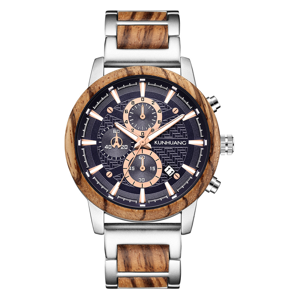 2021 Amazon Sports reloj de hombre traje de madera reloj de cuarzo calendario reloj de moda multifuncional