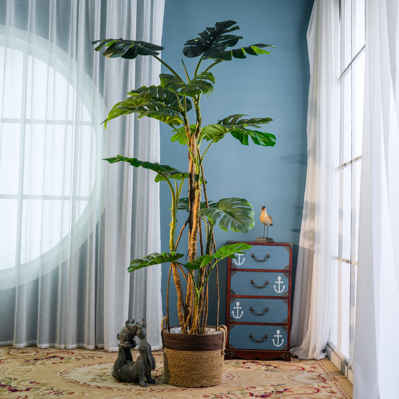 Scandinavian Large Turtle Tree Monstera Artificial Green Plant Potted Bonsai Fake Tree Indoor Living Room Home Decoration Furnishings