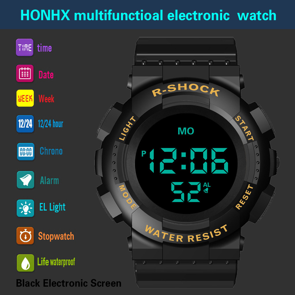 2024 nueva venta al por mayor de los hombres estudiante pantalla negra multifuncional luz fría reloj electrónico moda reloj deportivo al aire libre