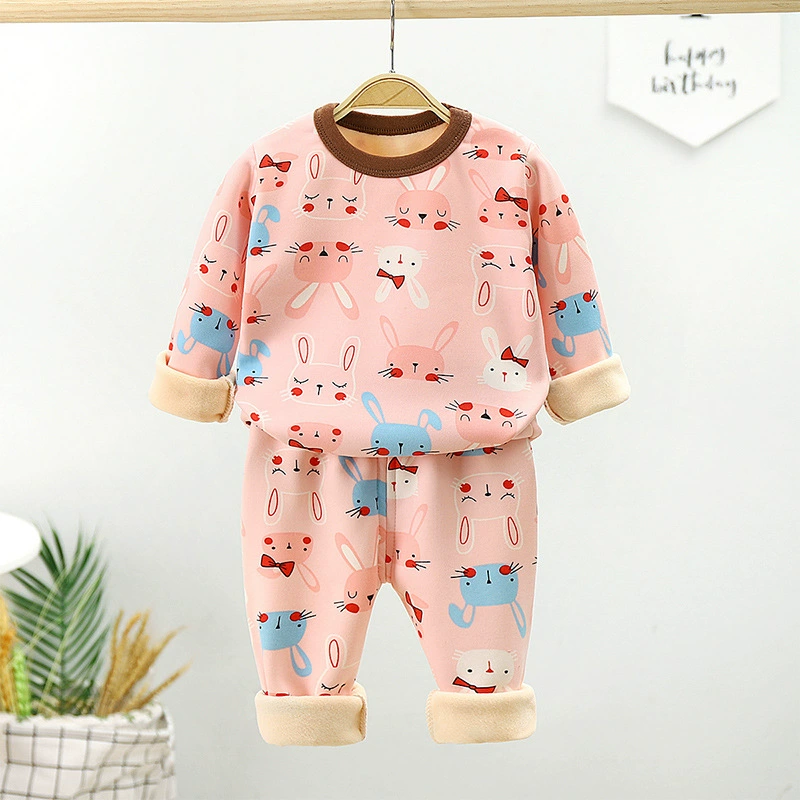 Demi-season children's fleece autumn set, long-sleeve, warm thermal underwear for men and women