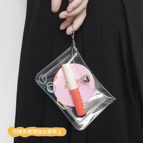 ins transparent glitter printed card bag Korean mini snap simple PVC wallet bank card protection portable student