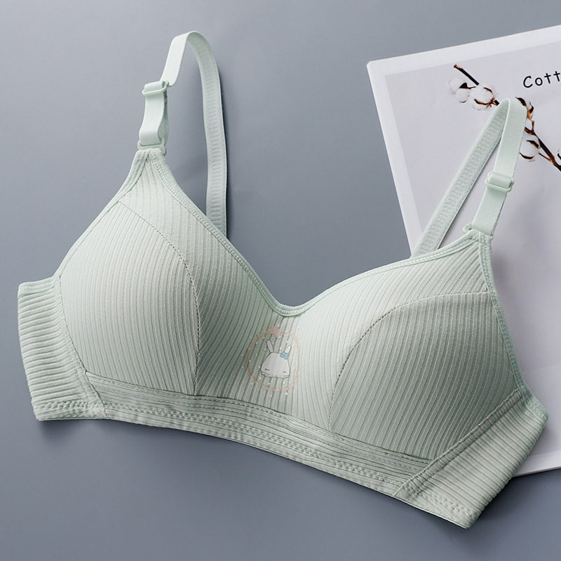 Otoño e Invierno nuevo algodón chica estudiante rayas ropa interior inalámbrica reunidos taza delgada sujetador transpirable cómodo fábrica al por mayor