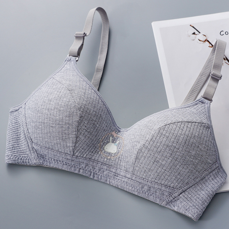 Otoño e Invierno nuevo algodón chica estudiante rayas ropa interior inalámbrica reunidos taza delgada sujetador transpirable cómodo fábrica al por mayor