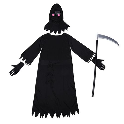 Children's mysterious and scary Death costume Halloween costume, cool red eyes, free sickle
