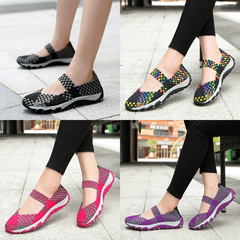 Летняя тканая обувь ручной работы для среднего и пожилого возраста Легкая обувь для мам на мягкой подошве Сандалии Обувь для квадратных танцев Обувь из ленивой ткани с мелким ртом
