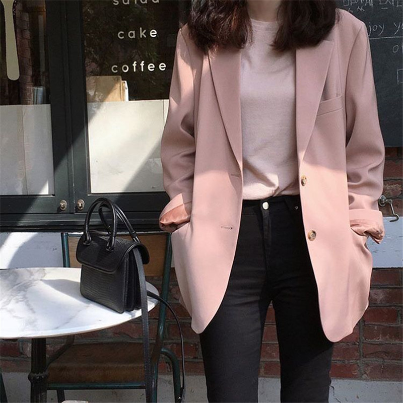 Internet Celebrity Spring and Autumn New Korean Style Suit Jacket Women's Casual Loose chic Pink Suit Slim-fit Korean Women