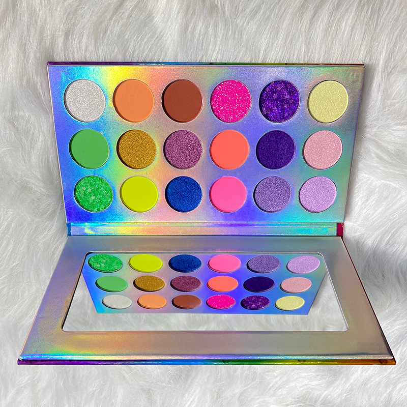 外贸彩妆 18色彩虹眼影珠光哑光荧光亮片眼影盘 现货无LOGO