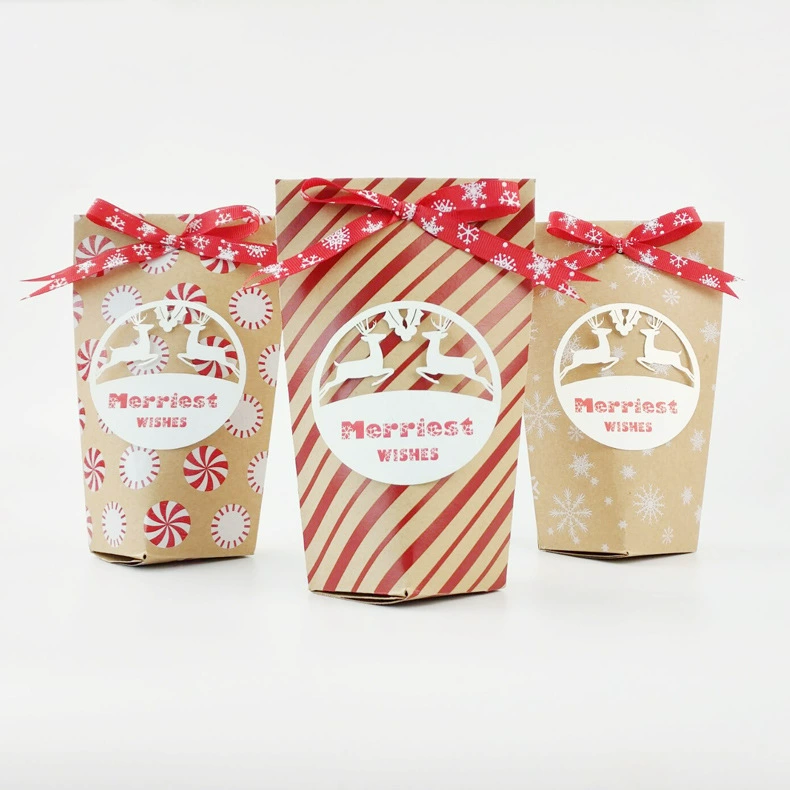 Рождество Новая Коробка Конфет Творческий Подарок Винтаж Крафт-Бумажный Мешок Сочельник Коробка Упаковки Конфет Маленький Бумажный Мешок