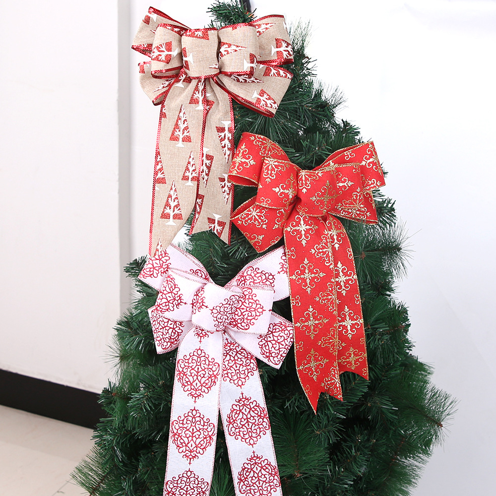 Lazo Navideño Tipo Lino, Decoración para Árbol de Navidad, Adorno Colgante, Decoración para Escaparate de Centro Comercial, Pequeño Lazo Colgante