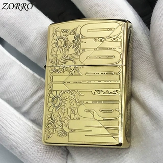 ZORRO佐罗黄铜花丛万宝路烟盒煤油打火机黄铜五面精雕个性创意正