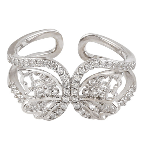 Diamond-studded butterfly open-mouth ring for influencers and fashion enthusiasts, reflecting a stylish, individualistic, minimalist spirit suitable for students. It embodies a cool and aloof vibe, making it a trendy ring for women wearing on the index finger.