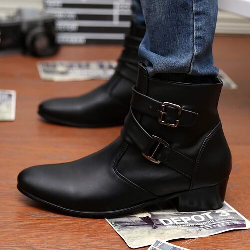 Men's leather boots, men's high-top Martin boots, British business pointed casual men's boots, large size, 512