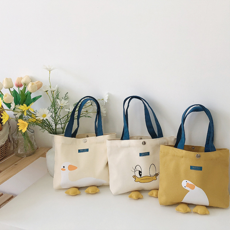 Picking up Flower Cloth Language/New Cute Fashion Cartoon Soft Cute Yellow Duck Lunch Bag Simple All-match Canvas Handbag