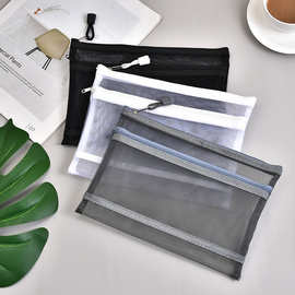 尼龙双拉链网纱袋文件透明袋考试笔袋收纳包化妆品包票据袋批发