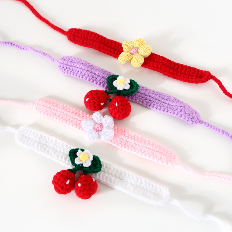 Amazon transfronterizo crochet hecho a mano lana flores gatos perros collar ajustable collar de cereza