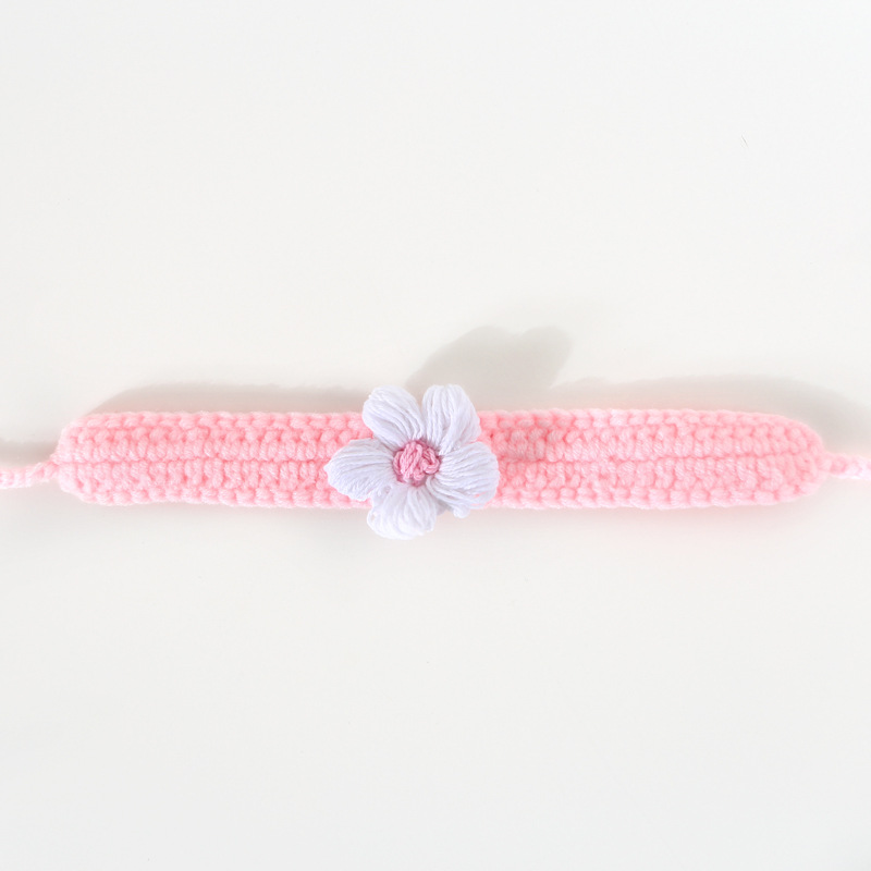 Amazon transfronterizo crochet hecho a mano lana flores gatos perros collar ajustable collar de cereza