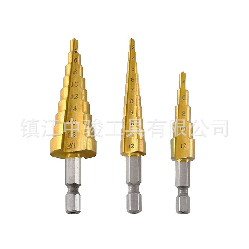 Métrica pequeña 3PC pagoda broca 3-12/4-12/4-20 bolsa hexagonal mango recto ranura paso taladro traje
