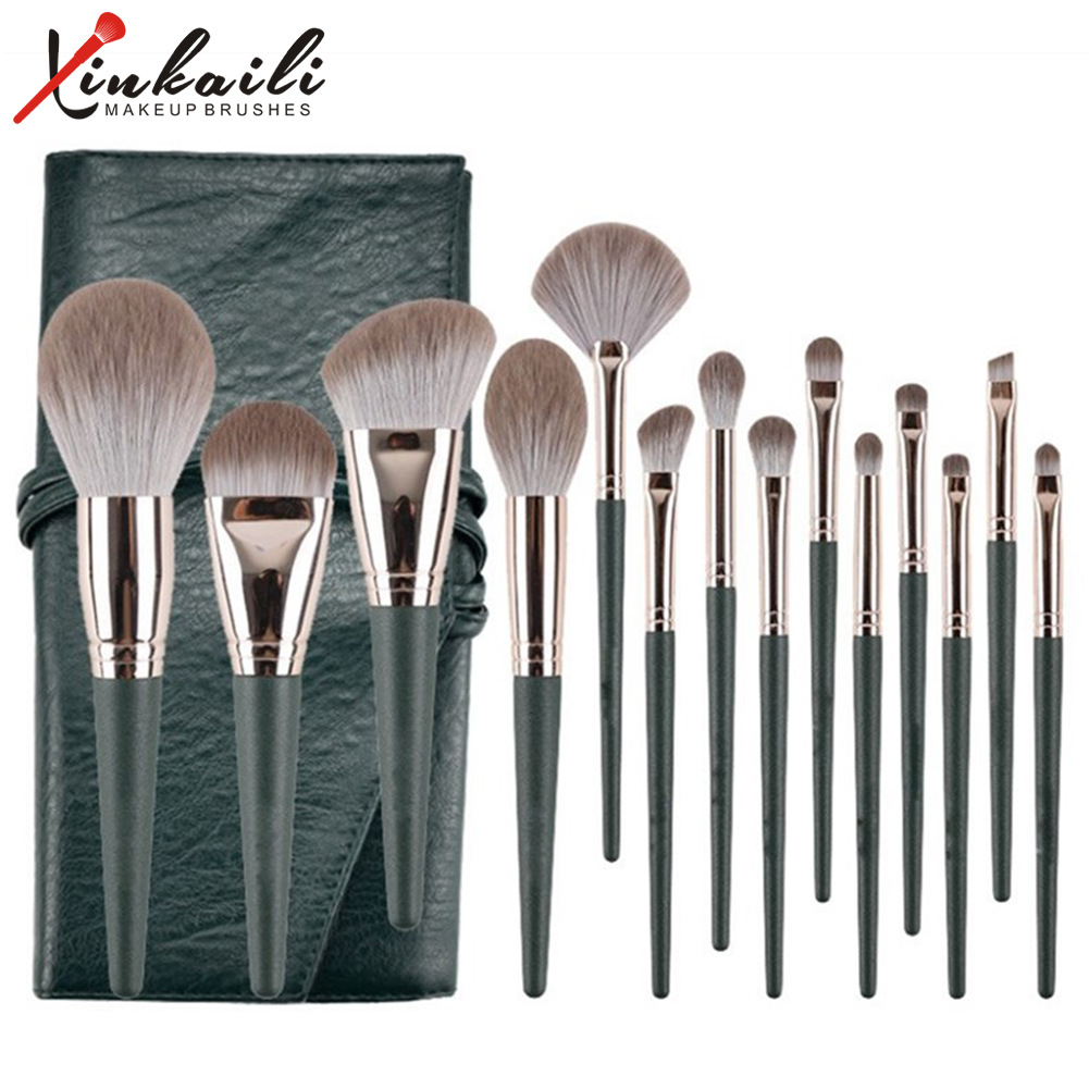 Popular 14 nube verde pinceles de maquillaje traje Cangzhou polvo suelto rubor Fundación sombra de ojos cepillo de maquillaje conjunto completo al por mayor