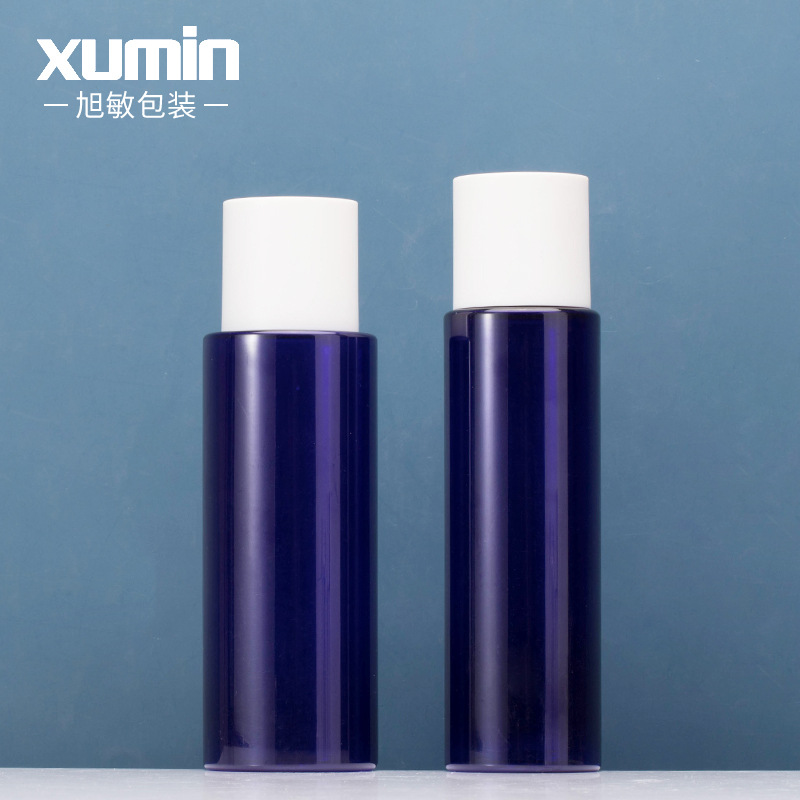 Envases cosméticos 200-250ml botella de tóner azul de plástico mate esmerilado beige blanco cubierta pura Rocío sub-botella