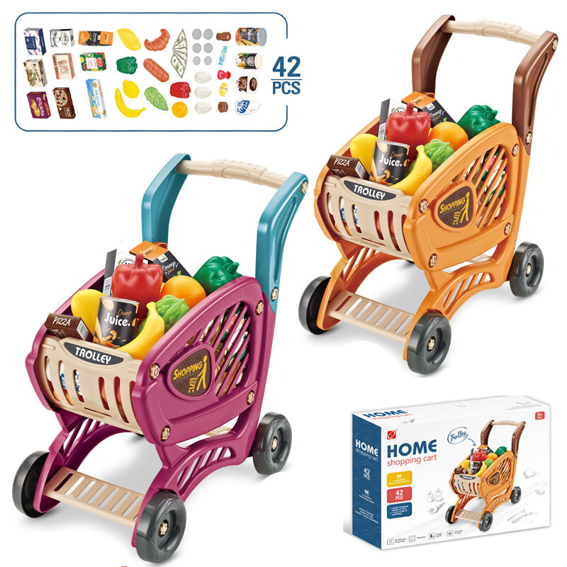 Traje de carrito de compras de frutas y verduras de simulación infantil transfronteriza supermercado ventas de compras jugar casa Carro de juguete