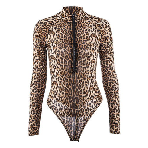 Cross-border products New European and American sexy lingerie Leopard print one-piece long-sleeved swimsuit Factory direct sales