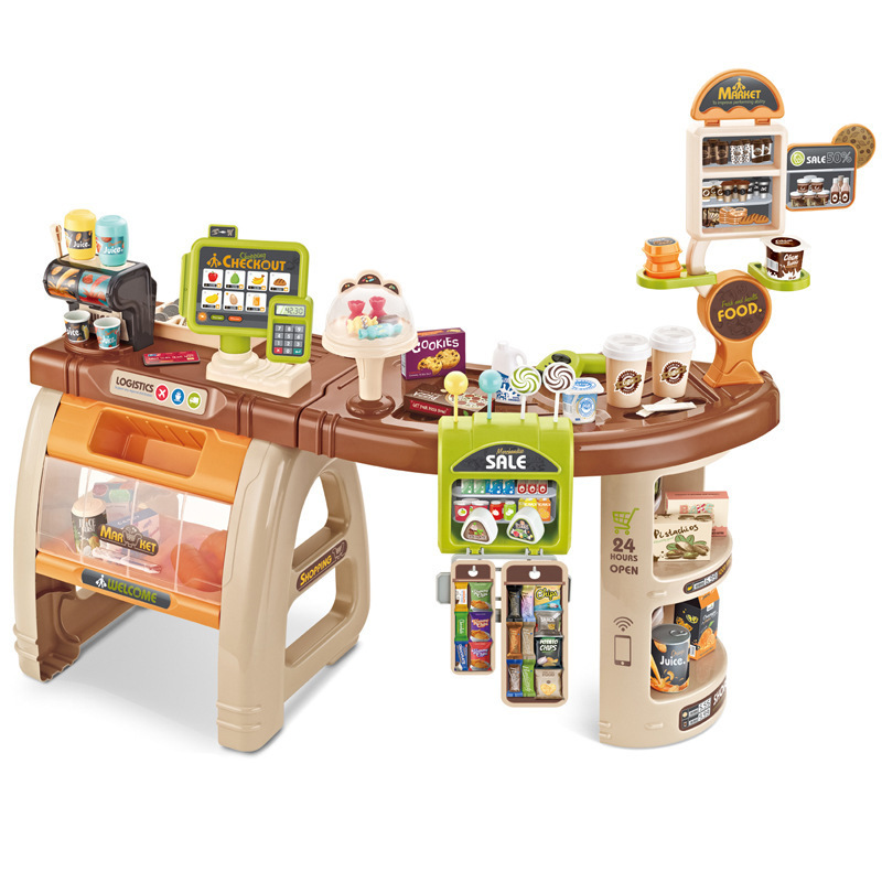 Carro de la compra del supermercado de los niños transfronterizos combinación traje lector de tarjetas de escaneo Mesa expendedora juego casa supermercado Juguetes