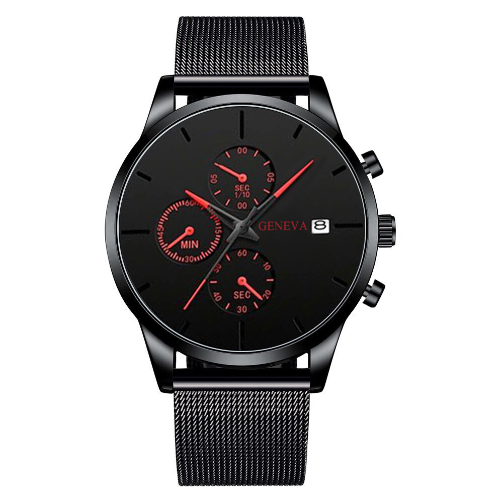 Factory Direct Supply of New Men's Watches, Hot Selling Trendy and Fashionable Fake Three-Eye Men's Mesh Strap Calendar Watches for Dropshipping
