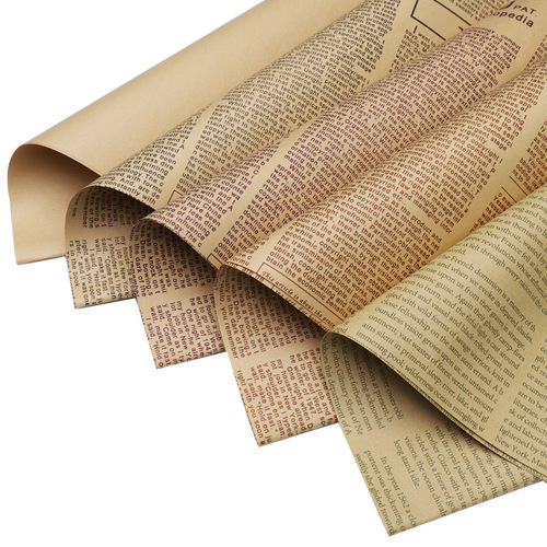 Gift flower wrapping paper florist dried flower bouquet wrapping paper thickened kraft paper retro nostalgic English newspaper