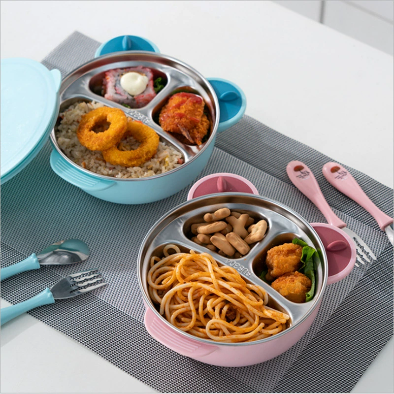 Cartoon dinner plate for baby stainless steel, children's tableware, with little bears