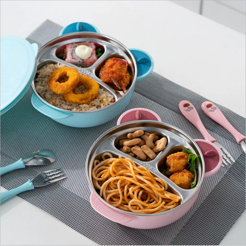 Cartoon dinner plate for baby stainless steel, children's tableware, with little bears