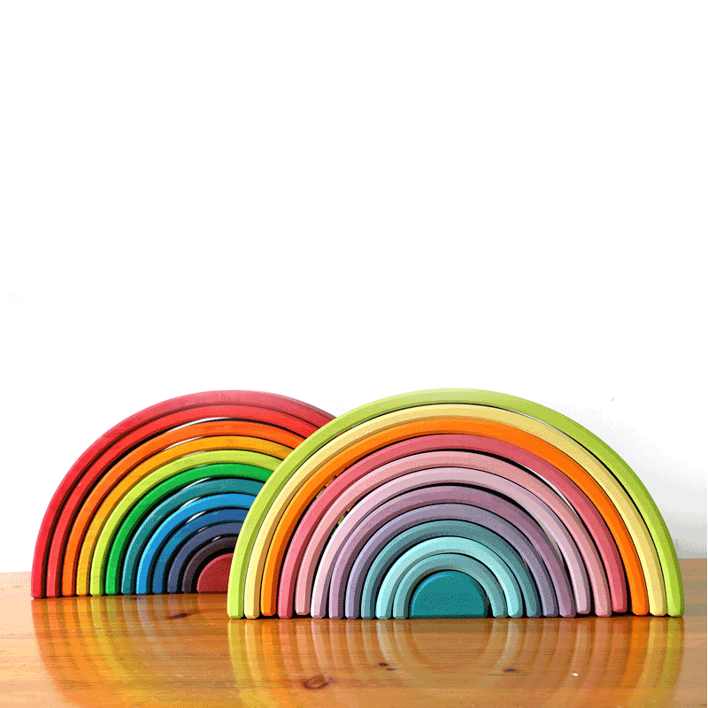Grimm fábrica al por mayor juguetes de madera inteligencia del bebé torre de educación temprana juguetes educativos para niños bloques de construcción del arco iris