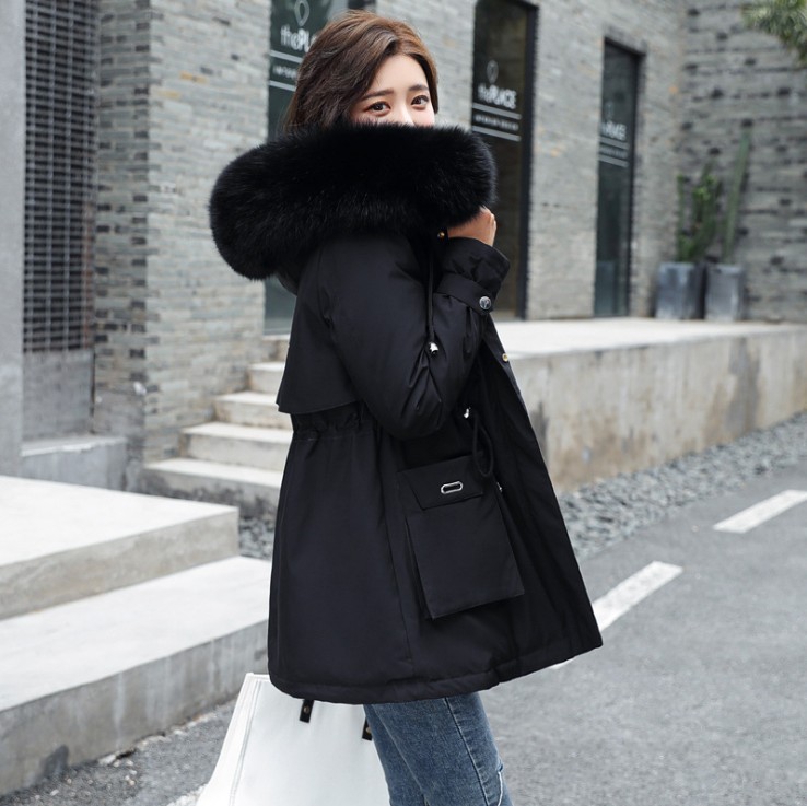 Chaqueta acolchada de algodón para mujer, invierno 2025, con cuello de piel grande, estilo workwear, bolsillos grandes, ajuste holgado, forro polar, forro interior grueso, abrigo de algodón para mujer. image 10