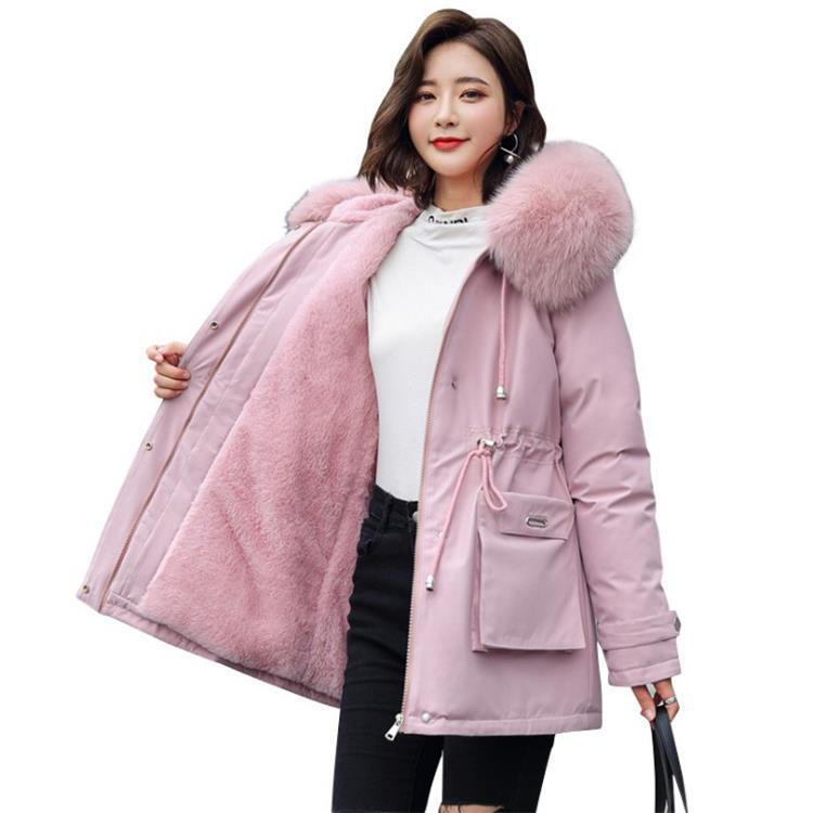 Chaqueta acolchada de algodón para mujer, invierno 2025, con cuello de piel grande, estilo workwear, bolsillos grandes, ajuste holgado, forro polar, forro interior grueso, abrigo de algodón para mujer. image 7