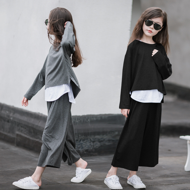 Ropa de primavera para niñas 2023 nuevo traje primavera y otoño para niños estilo occidental Corea del Sur ropa para niños medianos y grandes Pantalones anchos para niños traje