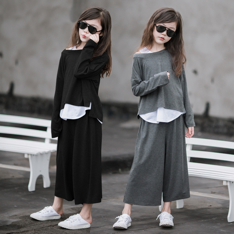 Ropa de primavera para niñas 2023 nuevo traje primavera y otoño para niños estilo occidental Corea del Sur ropa para niños medianos y grandes Pantalones anchos para niños traje