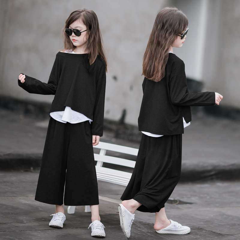 Ropa de primavera para niñas 2023 nuevo traje primavera y otoño para niños estilo occidental Corea del Sur ropa para niños medianos y grandes Pantalones anchos para niños traje