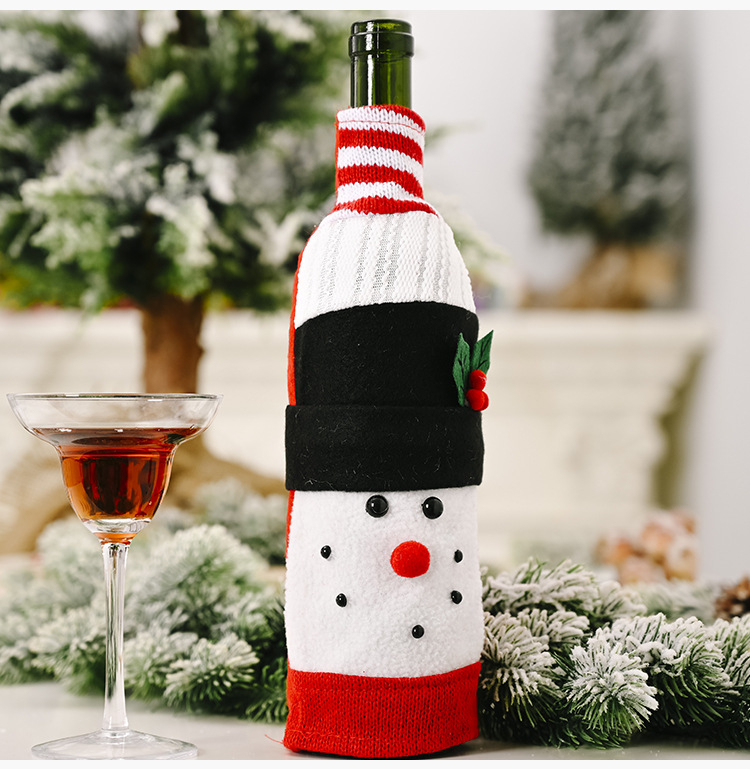Haube jul dekorativ stickad flanell tecknad vinflaska set kreativ tecknad Old Man vinflask set älg vinflaska väska_voghion.com