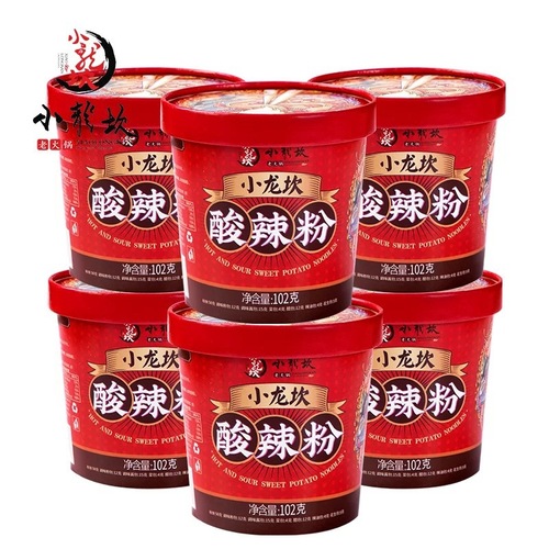 Little Dragon Kan Sour and Spicy Glass Noodles Bucket with Chongqing Sweet Potato Noodles, Golden Soup Beef, Spicy Convenient Instant Meal, Whole Box Retail and Wholesale