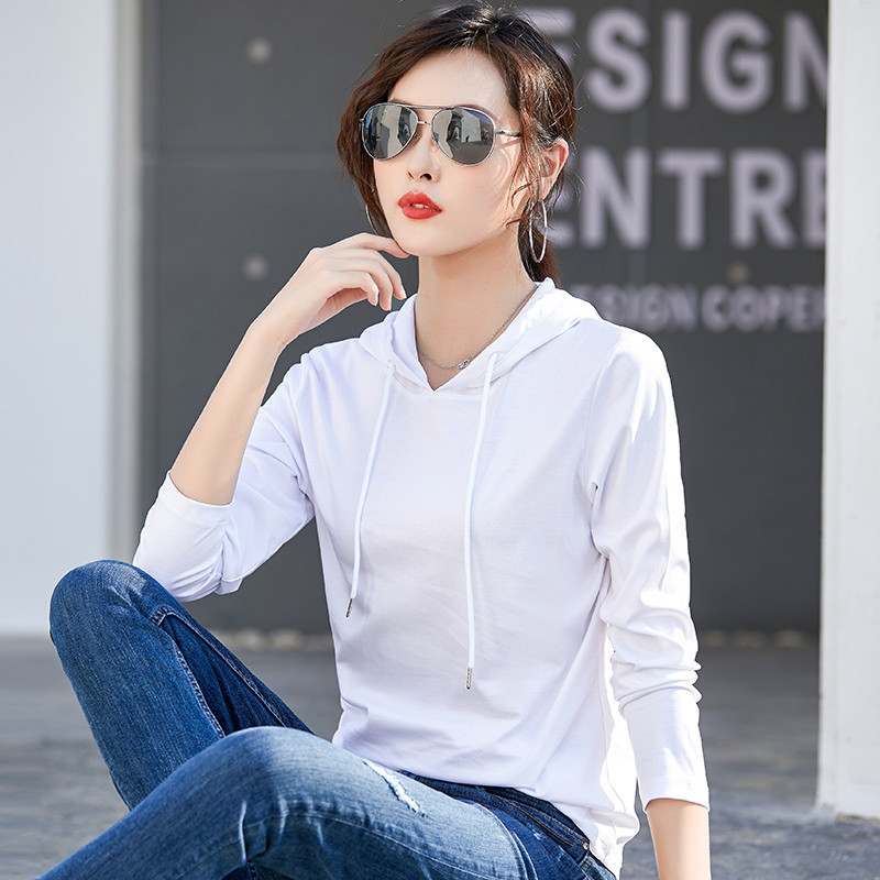 Spring New Style 80 Count Mercerized Cotton Fashion Hooded T-Shirt Women's Long-Sleeved Hooded Thin Sweatshirt Comfortable Pure Cotton 6736-1 Spring New Style 80 Count Mercerized Cotton Fashion Hooded T-Shirt Women's Long-Sleeved Hooded Thin Sweatshirt Comfortable Pure Cotton 6736-1