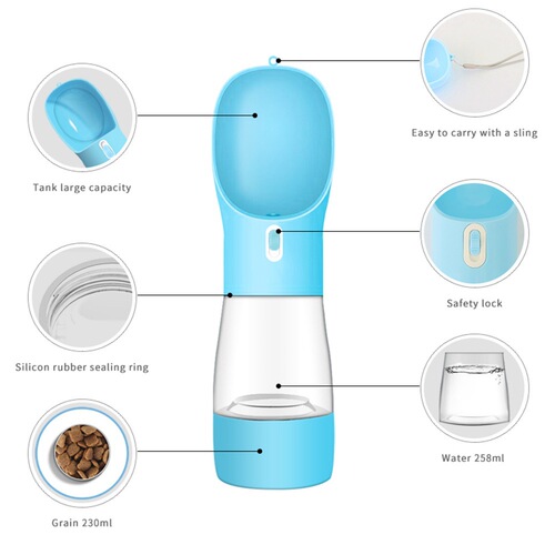 Cross-border pet supplies multi-functional pet water cup, out-and-out water and food cup, portable tumbler, dog feeder, water fountain