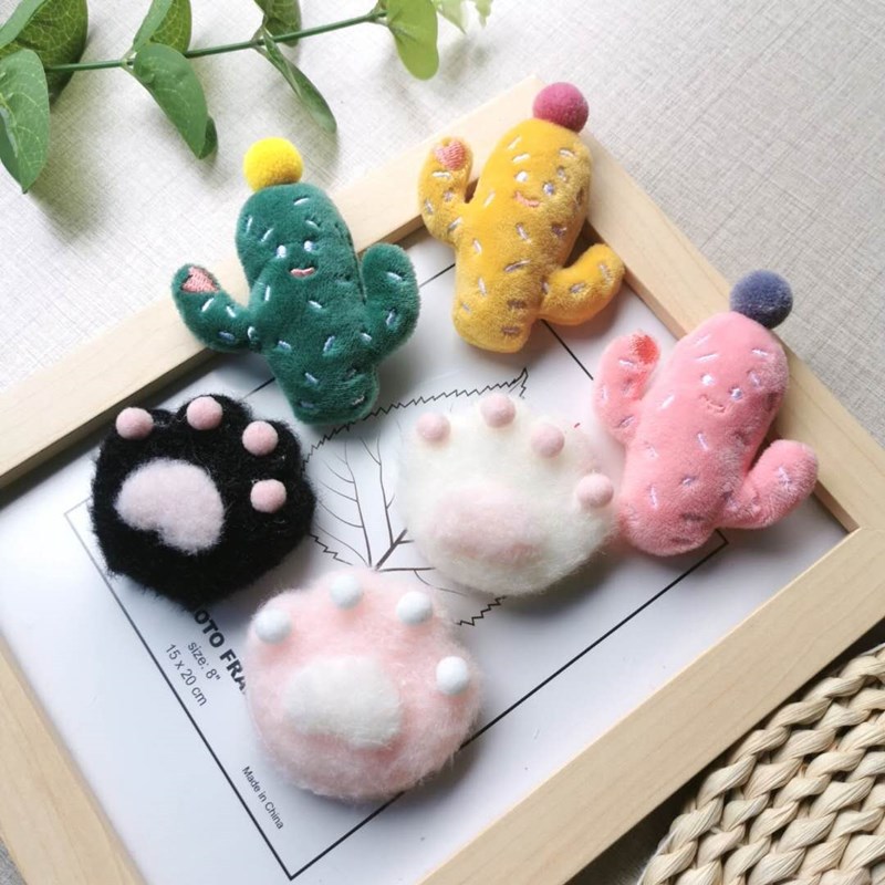 ins cartoon cute plush cat claw cactus brooch accessories soft adorable girl heart bag decorations wholesale