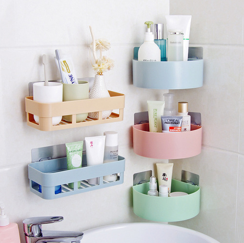 Triangular rectangular strong non-marking bathroom storage rack kitchen wall-mounted drain storage rack bathroom storage rack