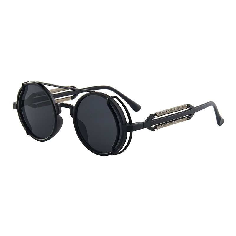 Pc Sunglasses Cyberpunk Double Spring Leg Glasses Fashion Trendy Sunglasses Cross-Border Round Shape Manufacturer Cyberpunk