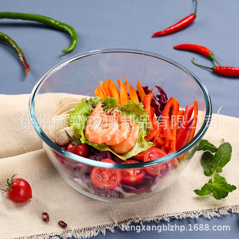 Tazón vidrio transparente grande, resistente calor, horno/microondas