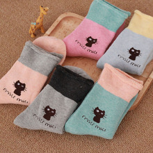 冬季热卖好拉毛袜子白棉加厚可爱黑色小猫毛圈袜女袜厂家批发天猫
