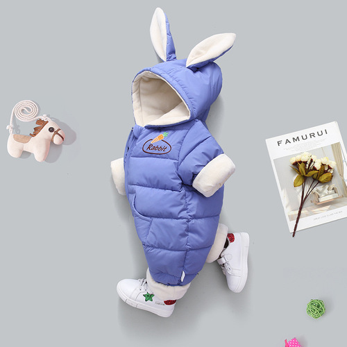 2025 new children's down cotton clothes for men and women babies with velvet climbing clothes for winter, thickened neonatal one-piece clothes
