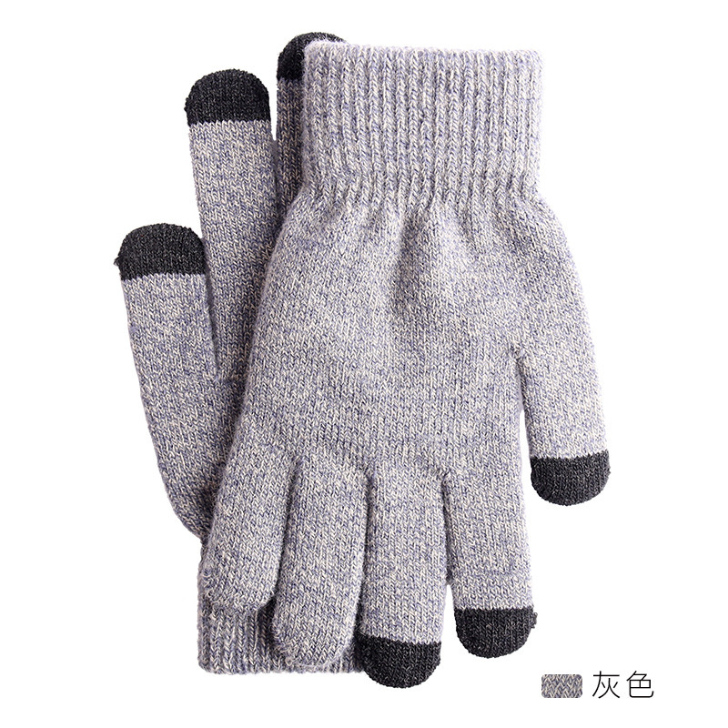 Guantes de punto de invierno transfronterizos hombres y mujeres estilo coreano cálido forrado de lana gruesa dedo completo pantalla táctil guantes de color mezclado