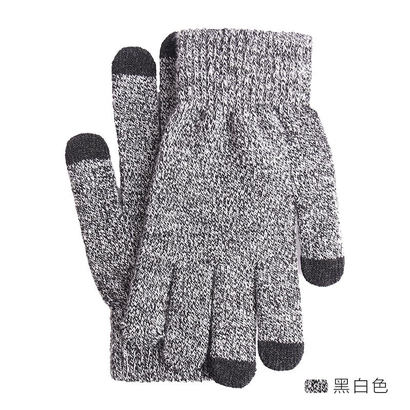 Guantes de punto de invierno transfronterizos hombres y mujeres estilo coreano cálido forrado de lana gruesa dedo completo pantalla táctil guantes de color mezclado