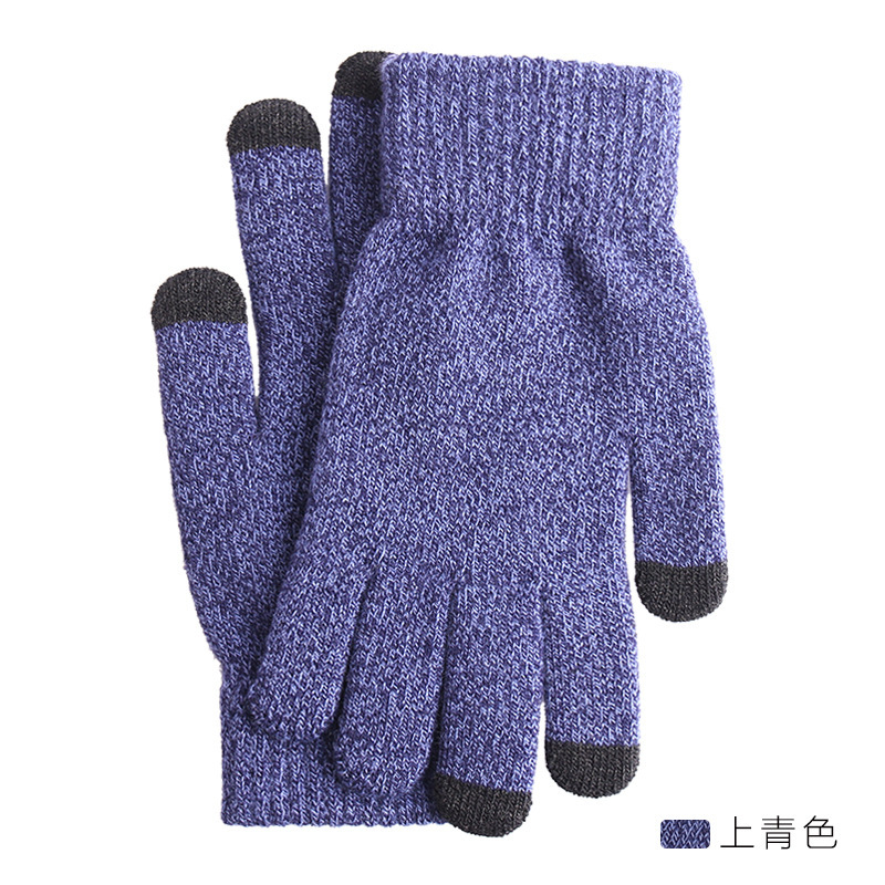Guantes de punto de invierno transfronterizos hombres y mujeres estilo coreano cálido forrado de lana gruesa dedo completo pantalla táctil guantes de color mezclado