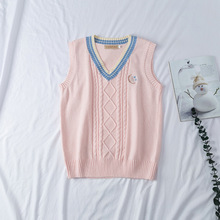 日系学院JK制服软妹刺绣小&椿毛衣同款情侣毛衣背心